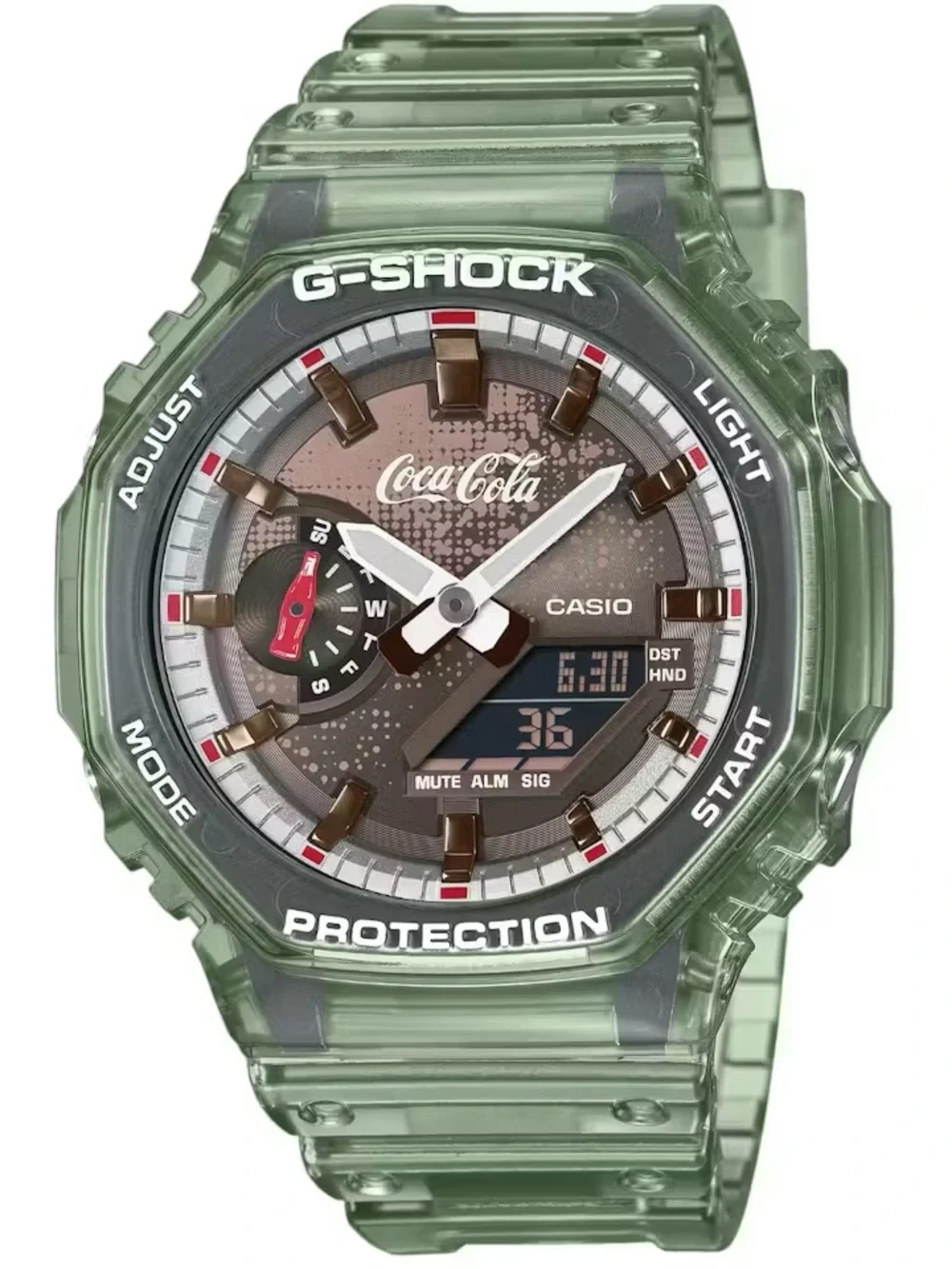 Casio G-SHOCK Coca Cola Green Translucent Resin Watch with Brown Dial Accents